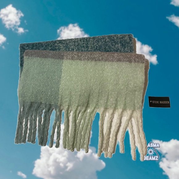 Steve Madden Lime Striped Plaid Muffler - Picture 2 of 16